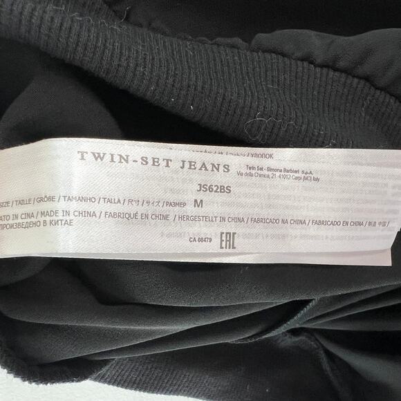 Twin-Set T.S.J. Black Sweatpants Leather Striped Jogger Ribbed Cuff Sz M Medium - Picture 7 of 7